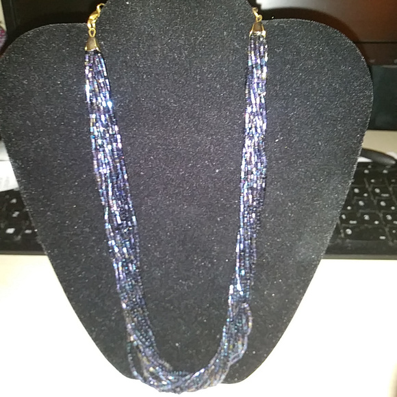 Vintage Iridescent Blue/Purple Beaded Necklace Set - Picture 2 of 6